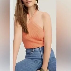 J Crew Women's Coral Halter Cotton Blend Sweater Tank NWT